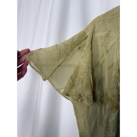 VTG KWoman Sheer Chiffon Blouse Light Olive Size 16W Fairy Grunge Flutter Sleeve - Picture 4 of 8